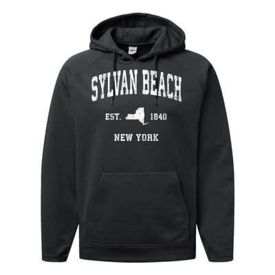 Sylvan Beach New York Ny Vintage Athletic Performance Fleece Hoodie