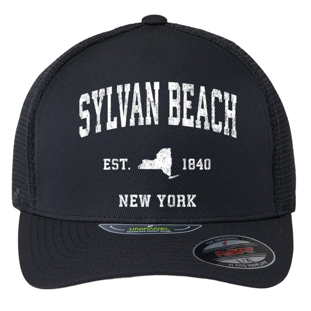 Sylvan Beach New York Ny Vintage Athletic Flexfit Unipanel Trucker Cap