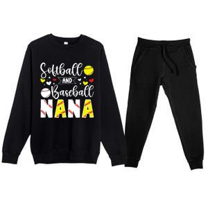 Softball Baseball Nana Grandma Baseball Softball Nana Gift Premium Crewneck Sweatsuit Set