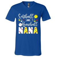 Softball Baseball Nana Grandma Baseball Softball Nana Gift V-Neck T-Shirt