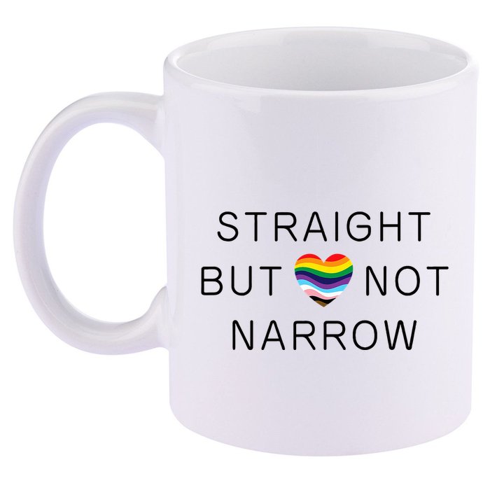 Straight But Not Narrow Proud Ally Rainbow Pride Month 11oz C Handle Ceramic Mug