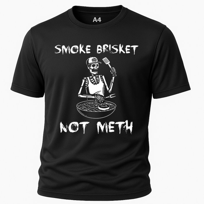 Smoke Brisket Not Meth Bbq Skeleton Grilling Master Cooling Performance Crew T-Shirt