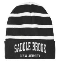 Saddle Brook New Jersey Nj Vintage Varsity Sports Established Striped Beanie with Solid Band