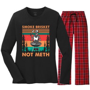 Smoke Brisket Not Meth Bbq Skeleton Grilling Master Women's Long Sleeve Flannel Pajama Set 