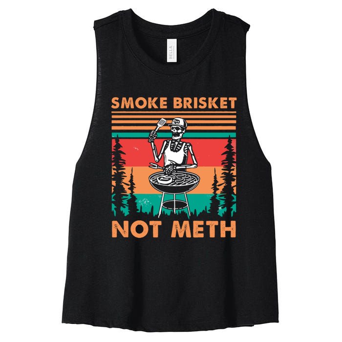 Smoke Brisket Not Meth Bbq Skeleton Grilling Master Women's Racerback Cropped Tank