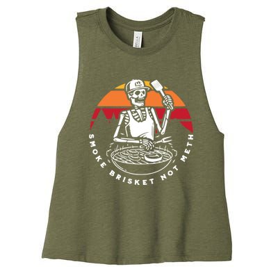 Smoke Brisket Not Meth Bbq Skeleton Grilling Master Women's Racerback Cropped Tank