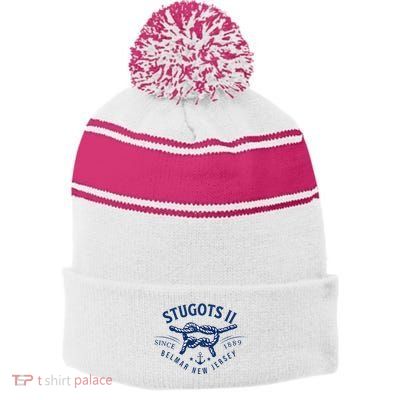 Stugots Belmar Nj Anchor Distressed Sarcastic Boating Stripe Pom Pom Beanie