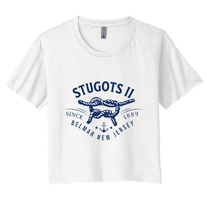 Stugots Belmar Nj Anchor Distressed Sarcastic Boating Women's Crop Top Tee