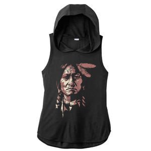 Sitting Bull Native American Chief Indian Warrior Ladies PosiCharge Tri-Blend Wicking Draft Hoodie Tank