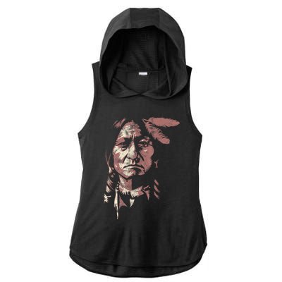 Sitting Bull Native American Chief Indian Warrior Ladies PosiCharge Tri-Blend Wicking Draft Hoodie Tank