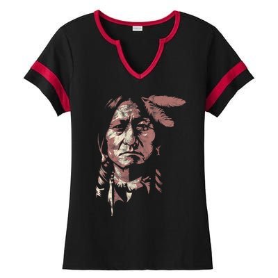 Sitting Bull Native American Chief Indian Warrior Ladies Halftime Notch Neck Tee