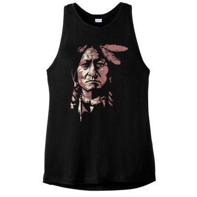 Sitting Bull Native American Chief Indian Warrior Ladies PosiCharge Tri-Blend Wicking Tank