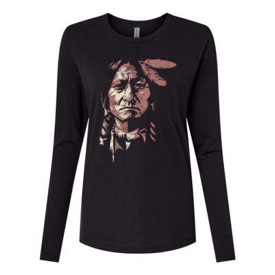 Sitting Bull Native American Chief Indian Warrior Womens Cotton Relaxed Long Sleeve T-Shirt