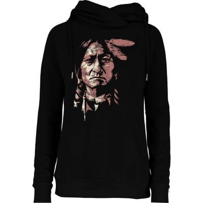 Sitting Bull Native American Chief Indian Warrior Womens Funnel Neck Pullover Hood