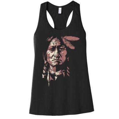 Sitting Bull Native American Chief Indian Warrior Women's Racerback Tank