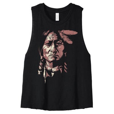 Sitting Bull Native American Chief Indian Warrior Women's Racerback Cropped Tank