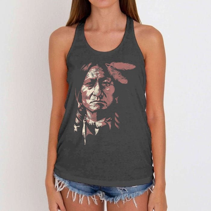 Sitting Bull Native American Chief Indian Warrior Women's Knotted Racerback Tank