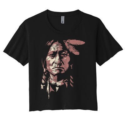 Sitting Bull Native American Chief Indian Warrior Women's Crop Top Tee