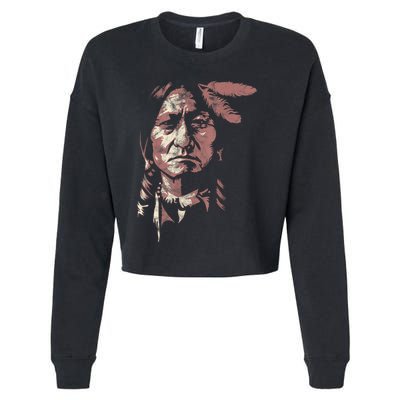 Sitting Bull Native American Chief Indian Warrior Cropped Pullover Crew