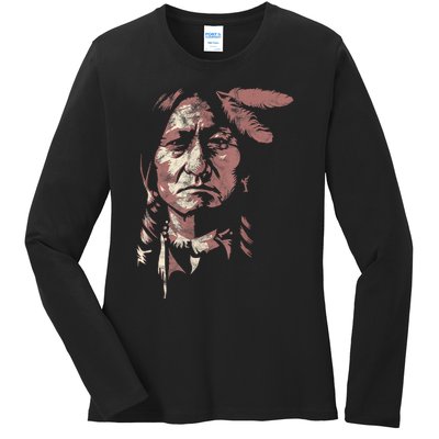 Sitting Bull Native American Chief Indian Warrior Ladies Long Sleeve Shirt