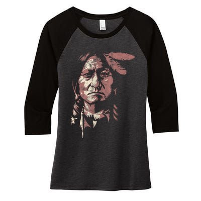 Sitting Bull Native American Chief Indian Warrior Women's Tri-Blend 3/4-Sleeve Raglan Shirt