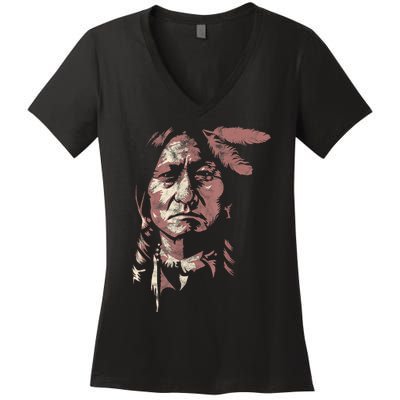 Sitting Bull Native American Chief Indian Warrior Women's V-Neck T-Shirt