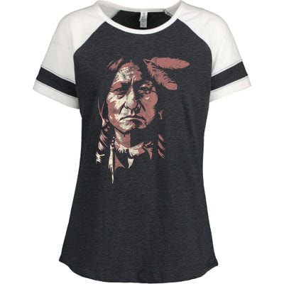 Sitting Bull Native American Chief Indian Warrior Enza Ladies Jersey Colorblock Tee