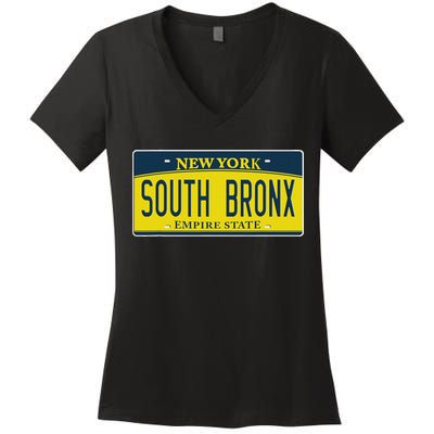 South Bronx New York Ny Home Neighborhood License Plate Women's V-Neck T-Shirt