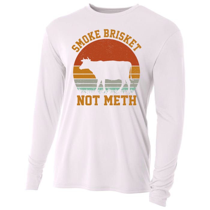 Smoke Brisket Not Meth Vintage Funny Bbq Cooling Performance Long Sleeve Crew