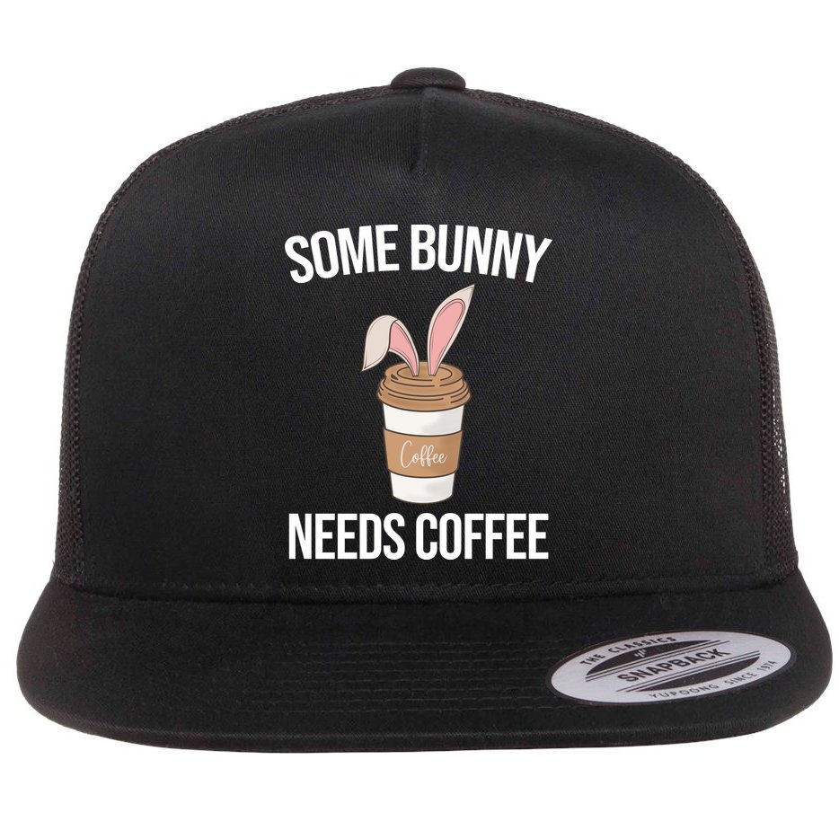 Some Bunny Needs Coffee Cute Flat Bill Trucker Hat