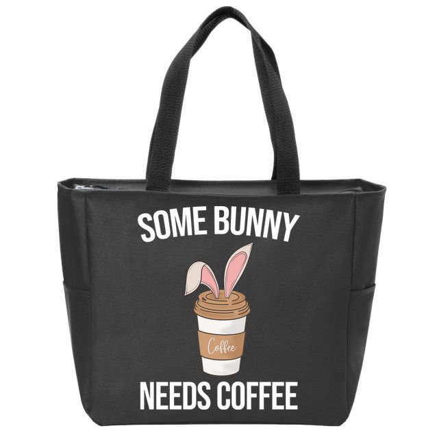 Some Bunny Needs Coffee Cute Zip Tote Bag