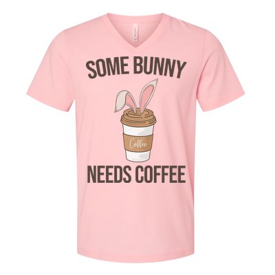 Some Bunny Needs Coffee Cute V-Neck T-Shirt
