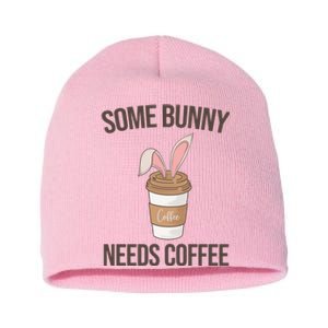 Some Bunny Needs Coffee Cute Short Acrylic Beanie