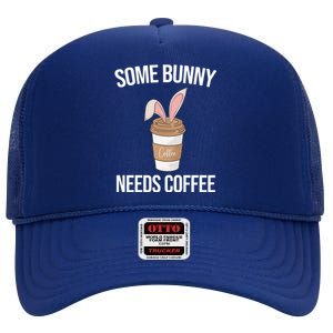 Some Bunny Needs Coffee Cute High Crown Mesh Back Trucker Hat