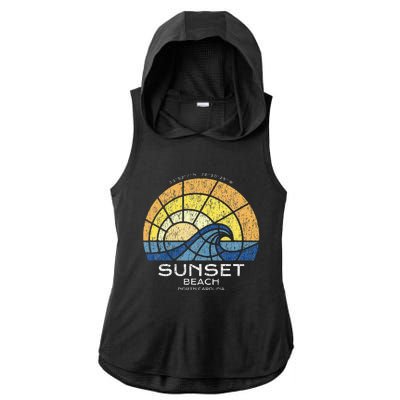 Sunset Beach Nc Vacationing Stained Glass Waves Ladies PosiCharge Tri-Blend Wicking Draft Hoodie Tank