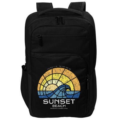 Sunset Beach Nc Vacationing Stained Glass Waves Impact Tech Backpack