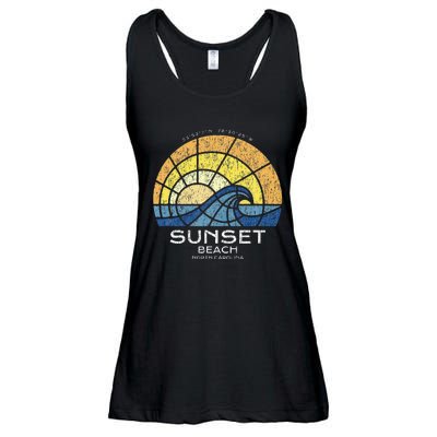 Sunset Beach Nc Vacationing Stained Glass Waves Ladies Essential Flowy Tank