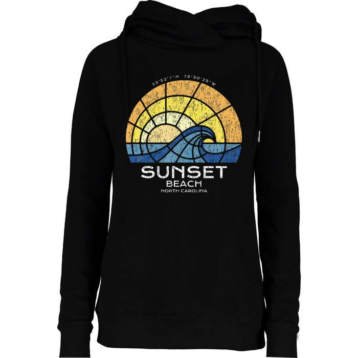 Sunset Beach Nc Vacationing Stained Glass Waves Womens Funnel Neck Pullover Hood