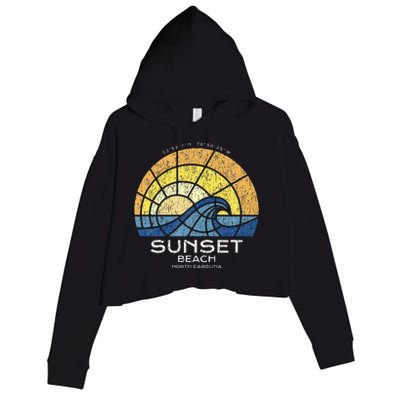 Sunset Beach Nc Vacationing Stained Glass Waves Crop Fleece Hoodie