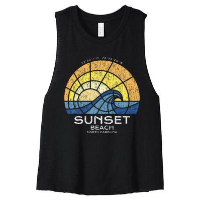 Sunset Beach Nc Vacationing Stained Glass Waves Women's Racerback Cropped Tank