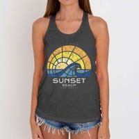 Sunset Beach Nc Vacationing Stained Glass Waves Women's Knotted Racerback Tank