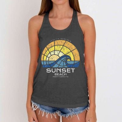 Sunset Beach Nc Vacationing Stained Glass Waves Women's Knotted Racerback Tank