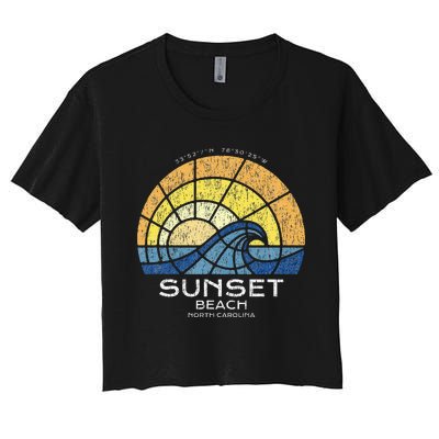 Sunset Beach Nc Vacationing Stained Glass Waves Women's Crop Top Tee