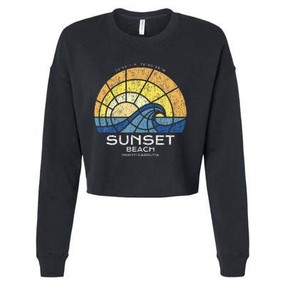 Sunset Beach Nc Vacationing Stained Glass Waves Cropped Pullover Crew