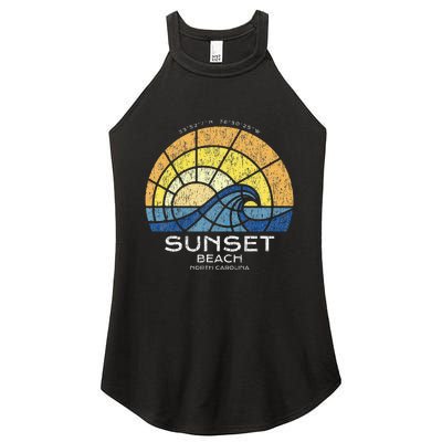 Sunset Beach Nc Vacationing Stained Glass Waves Women's Perfect Tri Rocker Tank