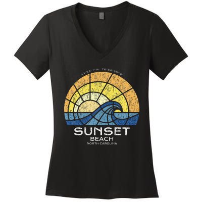 Sunset Beach Nc Vacationing Stained Glass Waves Women's V-Neck T-Shirt