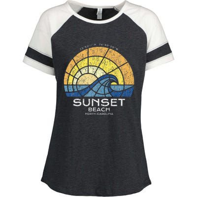 Sunset Beach Nc Vacationing Stained Glass Waves Enza Ladies Jersey Colorblock Tee