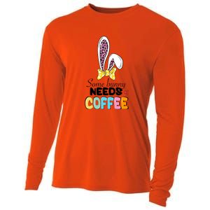 Some Bunny Needs Coffee Easter Day Gift Funny Ears Rabbit Cooling Performance Long Sleeve Crew