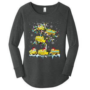 School Bus On Xmas Tree Christmas Santa School Bus Driver Women's Perfect Tri Tunic Long Sleeve Shirt