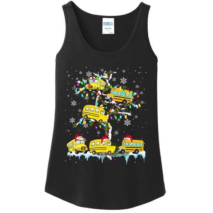 School Bus On Xmas Tree Christmas Santa School Bus Driver Ladies Essential Tank